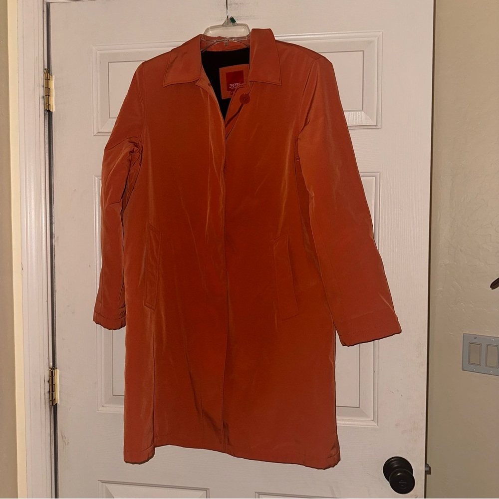 Esprit Terracotta Orange Y2K Outerwear Lined Trench Coat Jacket Retro Sz Medium - Picture 3 of 13